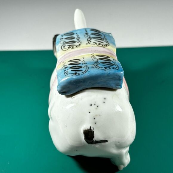 ANTIQUE PORCELAIN FIGURAL SADDLED PIG HOG CONDIMENT MUSTARD POT BANK BOX - Picture 2 of 8